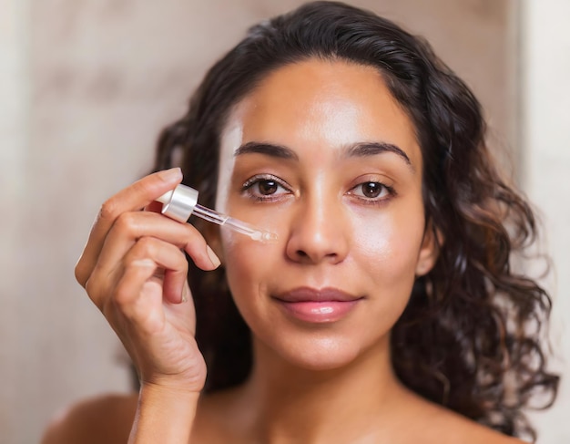 Photo portrait of a woman applying mascara