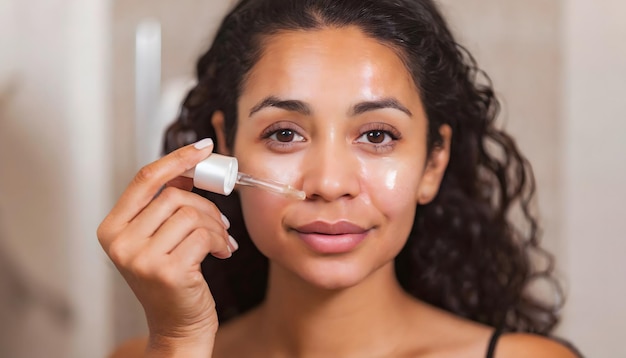 portrait of a woman applying mascara