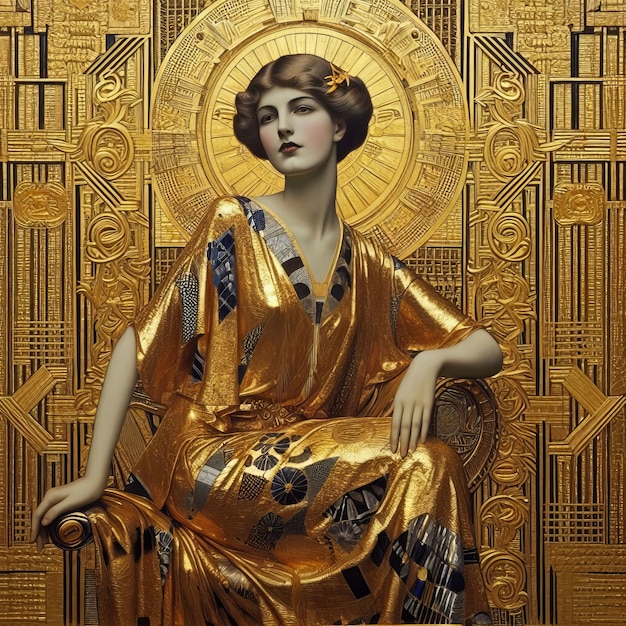 Portrait of a woman in Art Deco vintage style A lot of gold