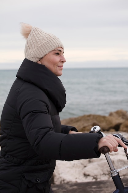 Portrait of  woman on a bicycle