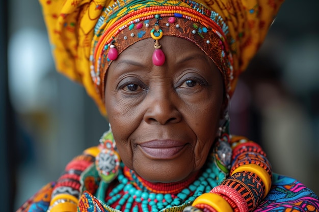 portrait of a woman in a bright traditional ethnic outfit