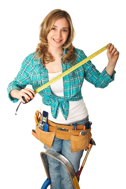 Portrait of woman carpenter smiling