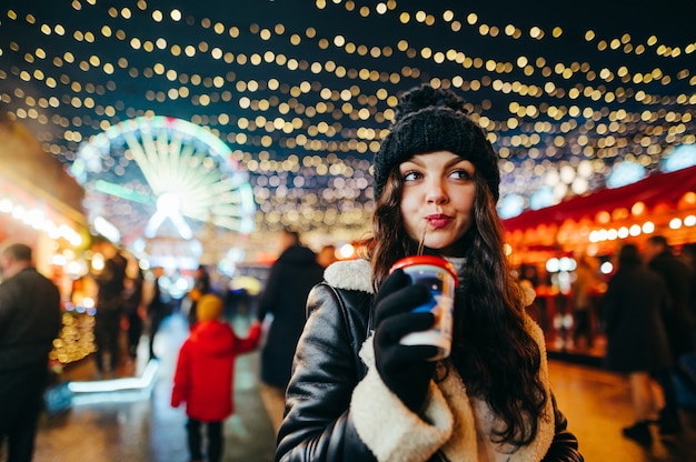 portrait woman at Christmas fairy drinking hot chocolate