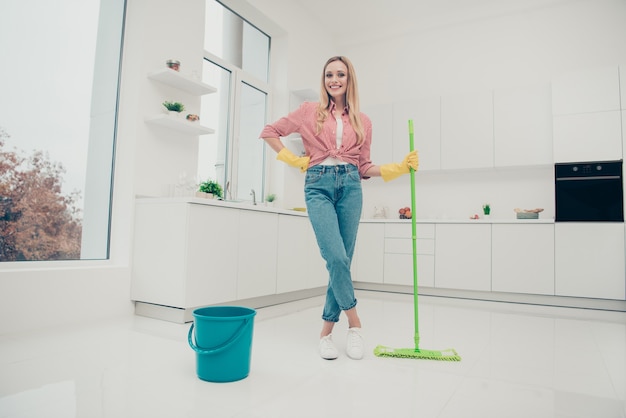 portrait woman cleaning