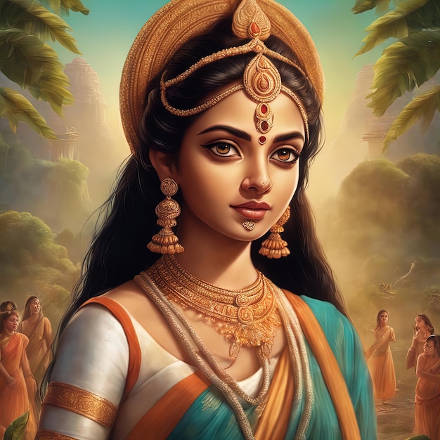 portrait of a woman in the desertportrait of a goddess of king in indian style