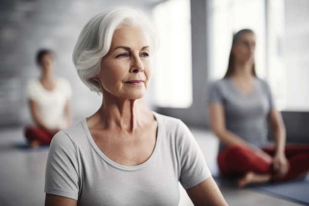 Portrait of a woman doing yoga in class created with generative ai