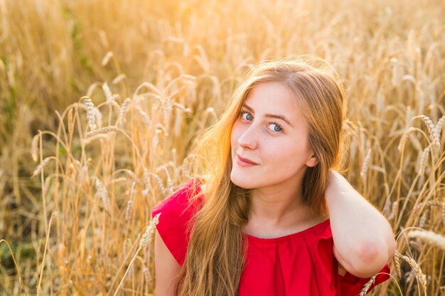 Portrait of a woman in a field