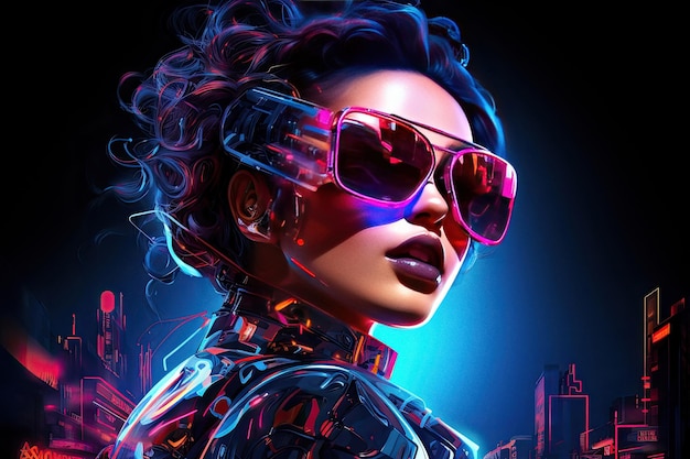 Portrait of a woman in futuristic style with neon colors ai generated