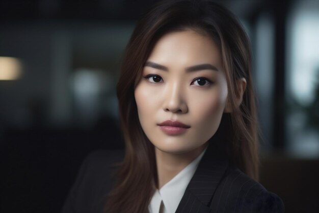 Portrait woman happy copy asian businesswoman space business corporate confident ceo office Generative AI