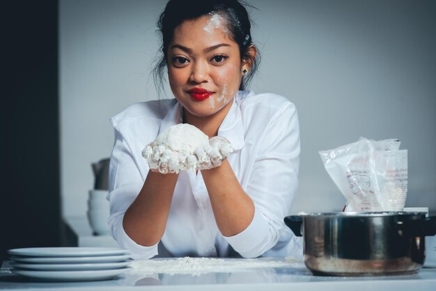 Portrait of a woman holding ice cream