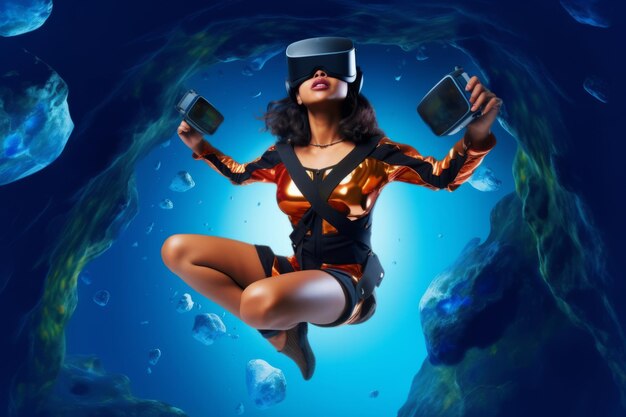 Portrait of a Woman Immersed in a VR World