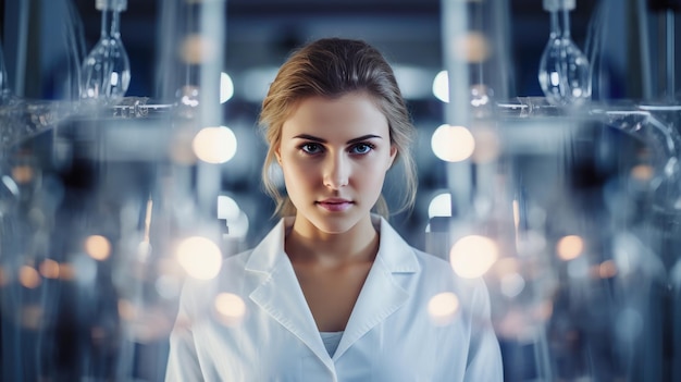 Photo portrait of a woman in a laboratory scientific research and innovation