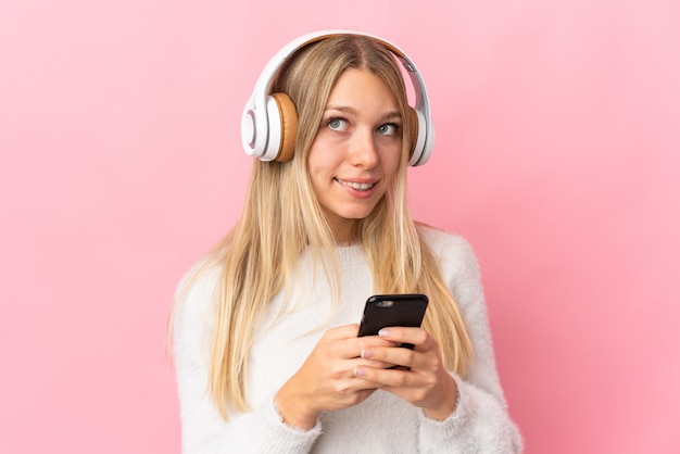 portrait woman listening music