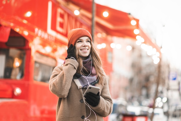 portrait woman listening music