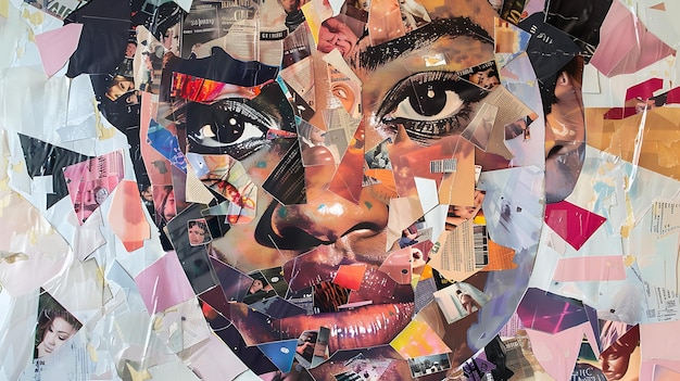 A portrait of a woman made of magazine clippings