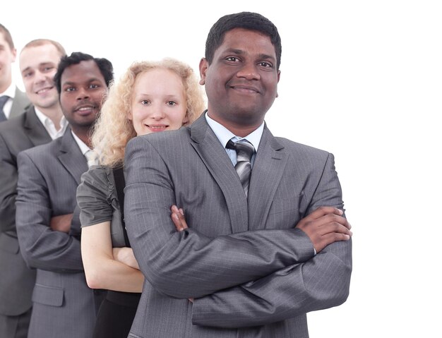 Portrait of a woman and man office workers smiling