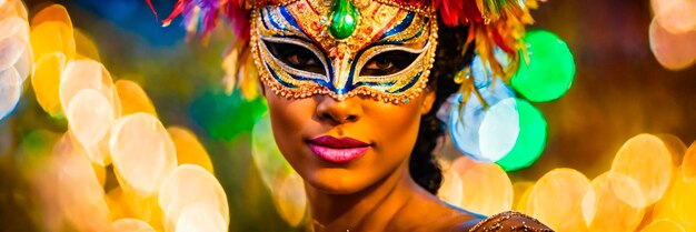 Foto ritratto di una donna con una maschera al carnevale brasiliano focus selettivo