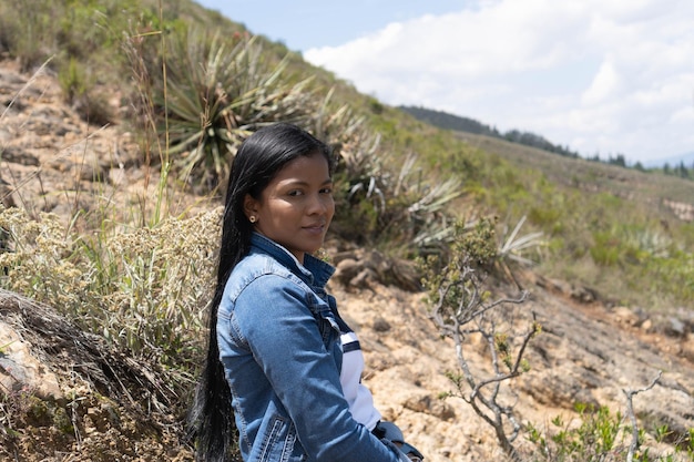 Portrait of a woman in the mountains