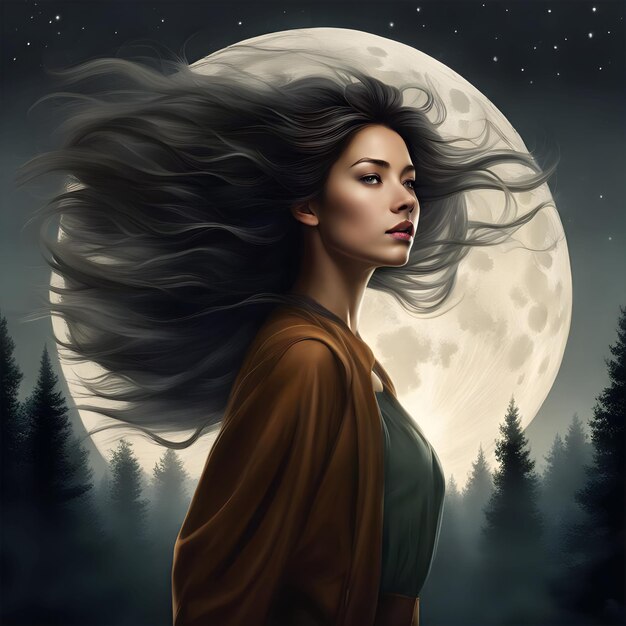 portrait of a woman in the night sky