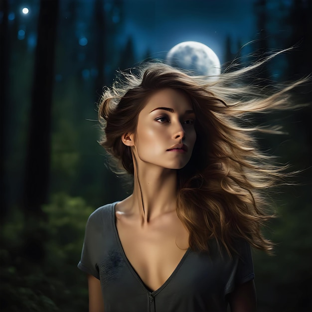 Photo portrait of a woman in the night sky