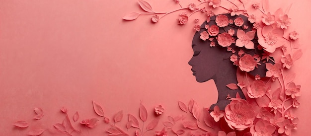 Portrait of a woman in paper cut style on a pink background AI Generative