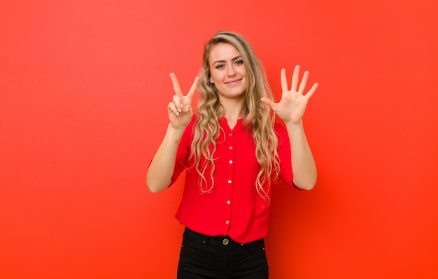 portrait of a woman on a red background