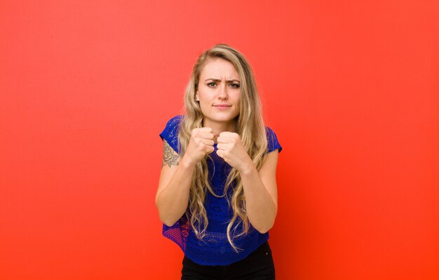 portrait of a woman on a red background