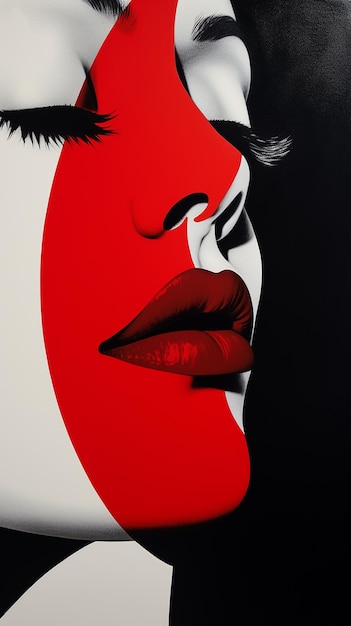 Portrait of a woman's face duo color red and black printed by silkscreen