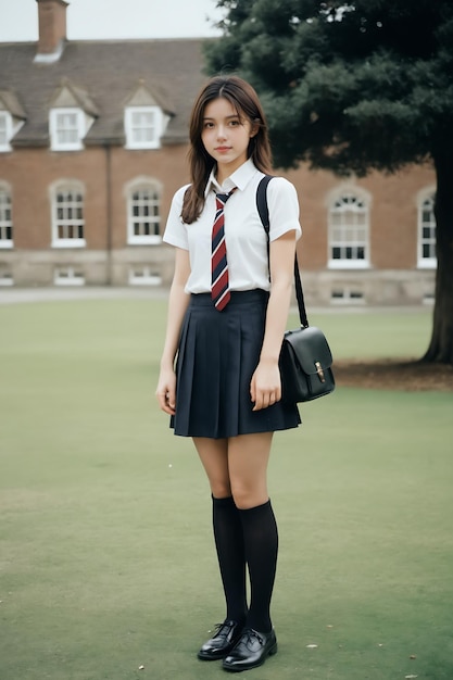 女性のポートレート イギリスの学生の制服 ポラロイド フィルム 粒子の粗さ 笑顔 冷たい