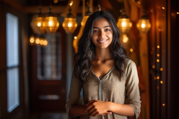 portrait of a woman smiling in a bar Generative Ai