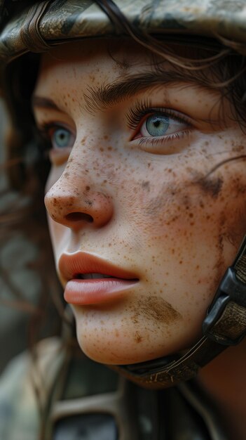 Foto ritratto di una donna soldato con il casco