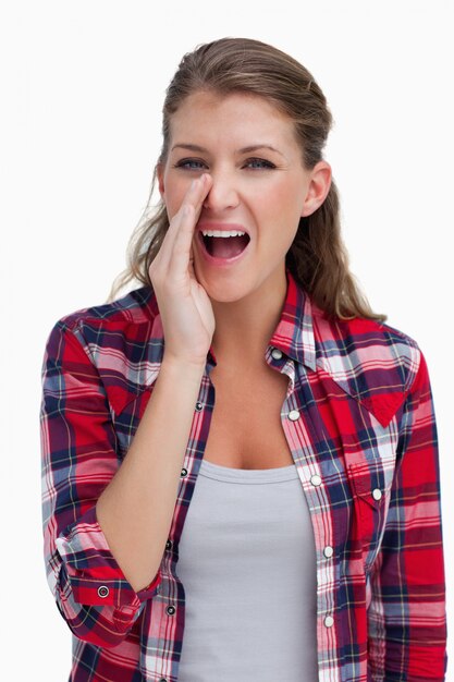 Photo portrait of a woman telling a secret