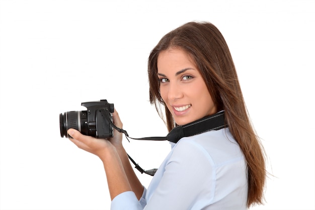 デジタル一眼レフカメラを使用して女性の肖像画