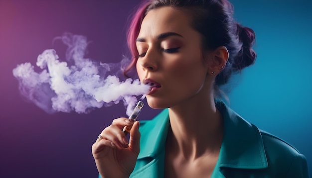 A portrait of woman vaping