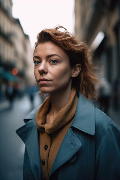 Portrait of a woman walking through the city streets