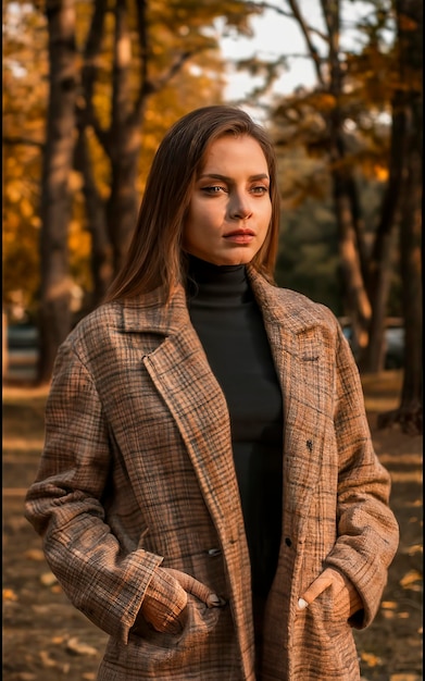 Portrait of a woman wearing autumn outfit