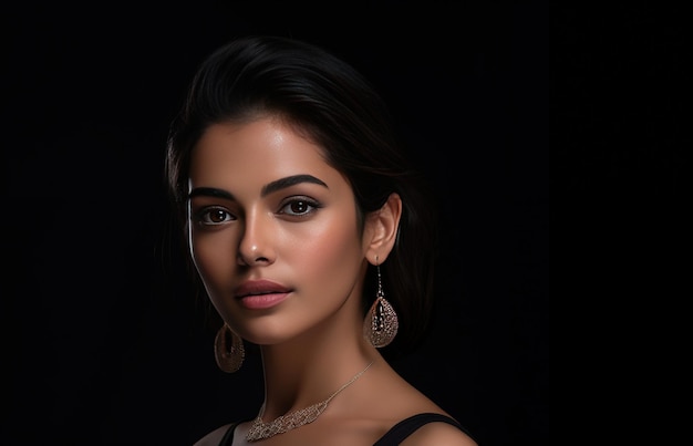 portrait of a woman wearing jewellery on black