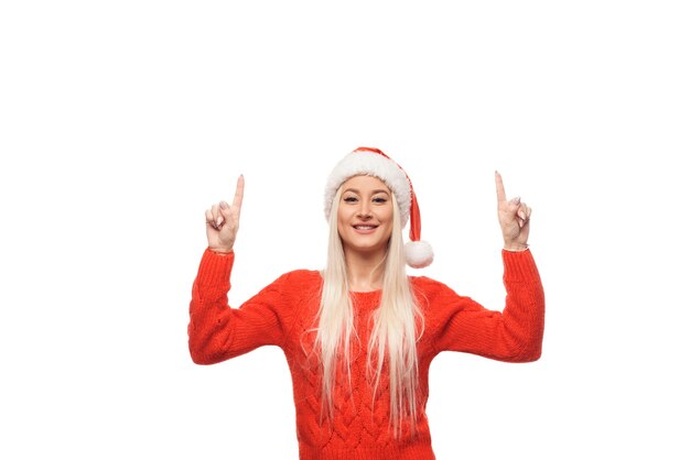 portrait woman wearing Santa hat