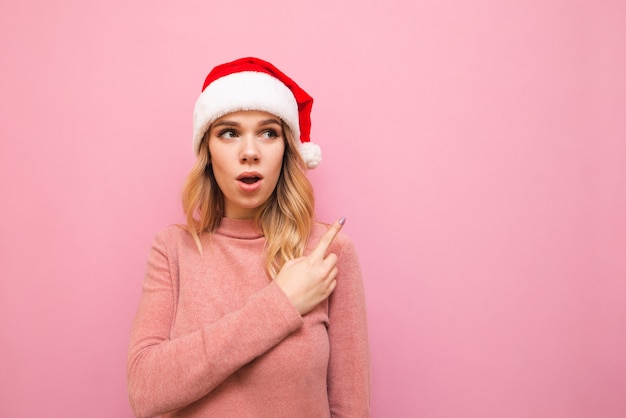 portrait woman wearing Santa hat