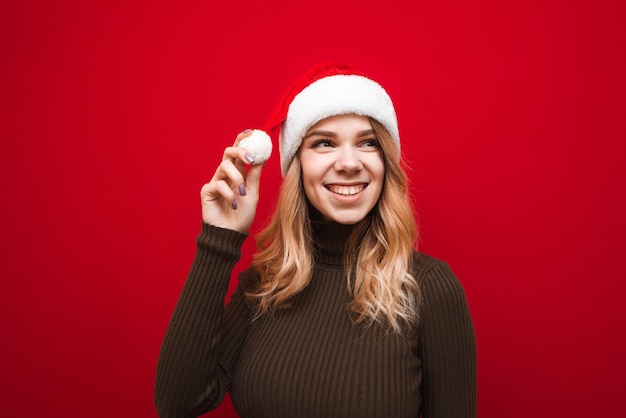 portrait woman wearing Santa hat