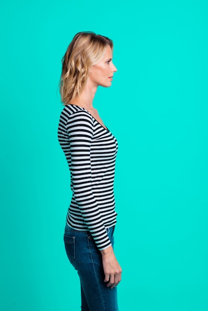 Portrait woman wearing a striped shirt