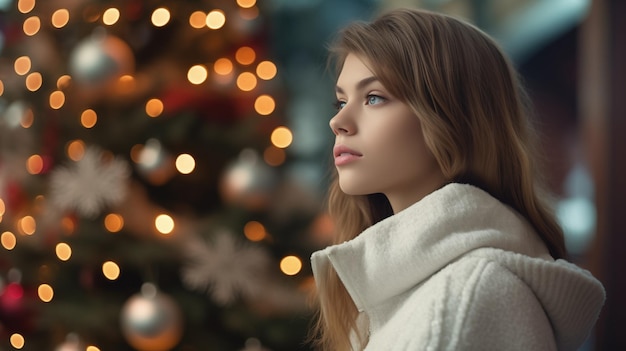 Portrait of woman in winter clothes Christmas holidays concept