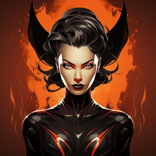 Portrait of the woman witch and vampire Halloween the evil force logo concept of guile betrayal