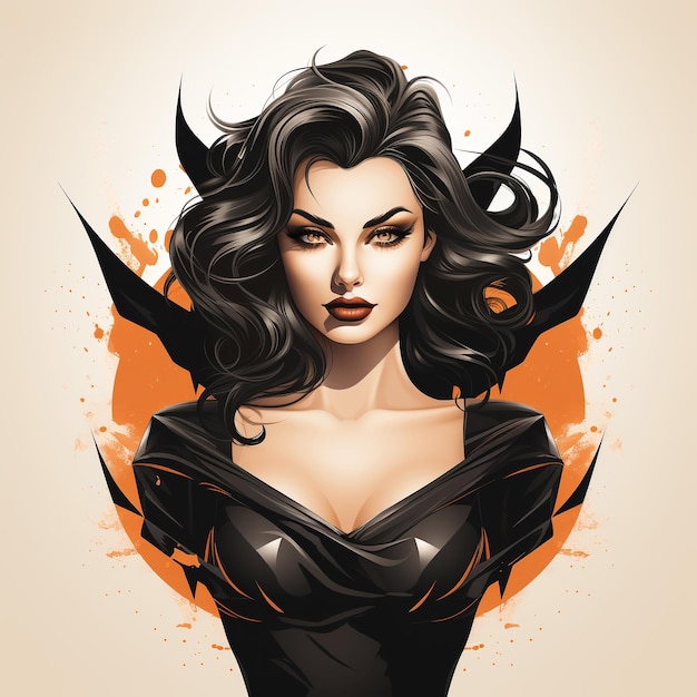 Portrait of the woman witch and vampire Halloween the evil force logo concept of guile betrayal