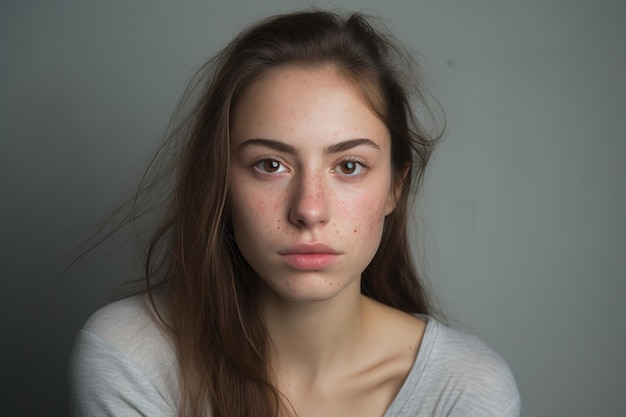 Portrait of woman with acne inflammation