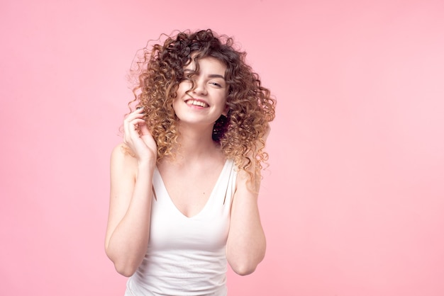 portrait woman with afro curls hairstyle