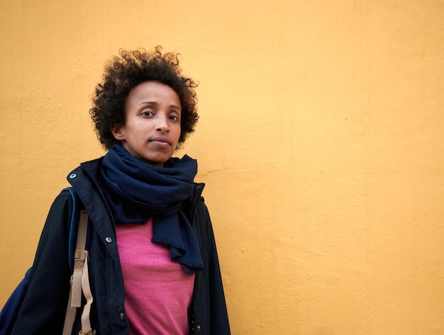 Portrait of a woman with afro hair with copy space