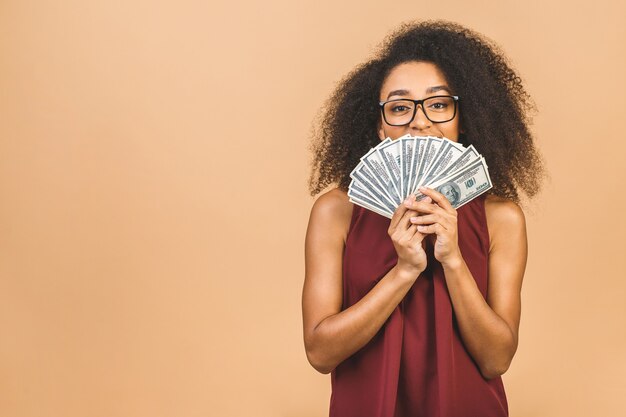 Portrait woman with banknotes