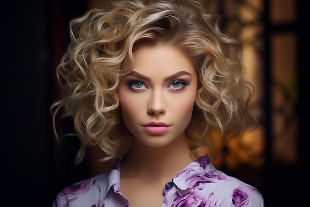 Portrait of a woman with a beautiful stylish hairstyle fashion and beauty concept