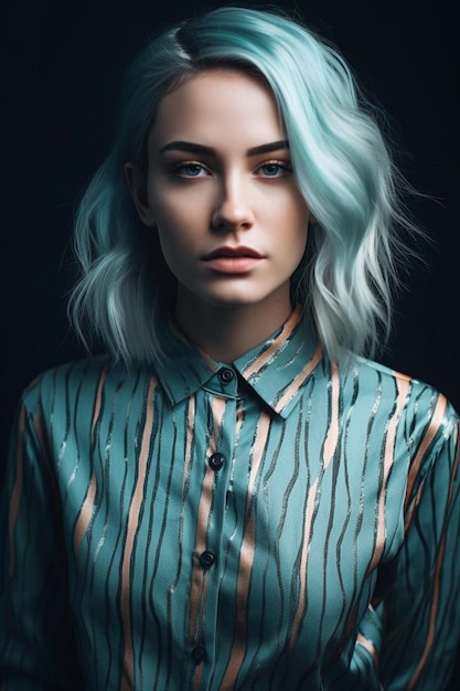 Portrait of a woman with blue hair